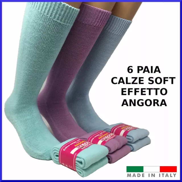 Calze da donna lunghe effetto angora 6 PAIA gambaletto calzini soft invernali