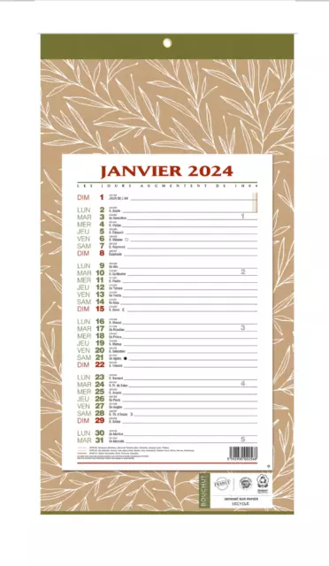 Bouchut 1 Calendrier Bloc Mensuel 2024 à Feuillets Format: 19x36cm (Natura) NEUF