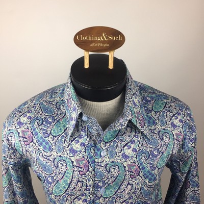 J. Hilburn G Barton Mens XL Long Sleeve Dress Shirt Blue Paisley with Flip Cuff