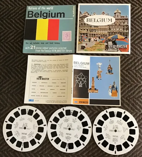 BELGIUM,RARE VIEW MASTER REELS x 3,FULL SET,C3701,02,03.+ BOOKLET,PRESTINE CONDI
