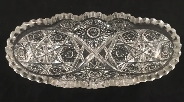 Antique American Brilliant Period Cut Glass Abp Small Celery Tray Star Pattern
