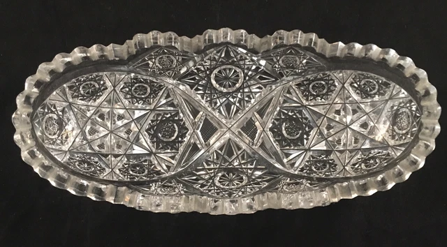Antique American Brilliant Period Cut Glass Abp Small Celery Tray Star Pattern
