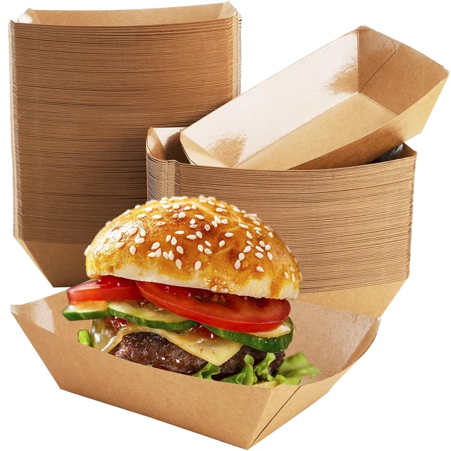 250 Pack Paper Food Boats, 2 LB Kraft Food Tray, Disposable Brown Paperboard Ser