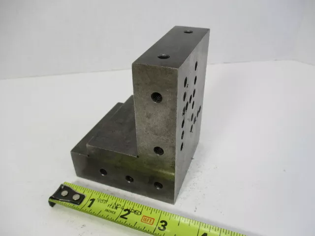 4" x 3" x 3" +/- Angle Plate, Ground, Fixture, Toned, Hardened, Tapped, Step VGC