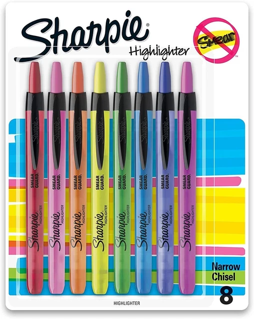 Sharpie Liquid Retractable Highlighters Assorted Colors, 8 Count, Free Shipping