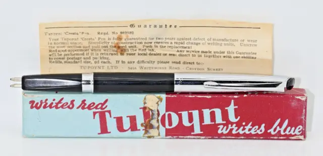 Vintage Early 1950 Boxed + Instructions Tupoint Ballpoint Pen Working