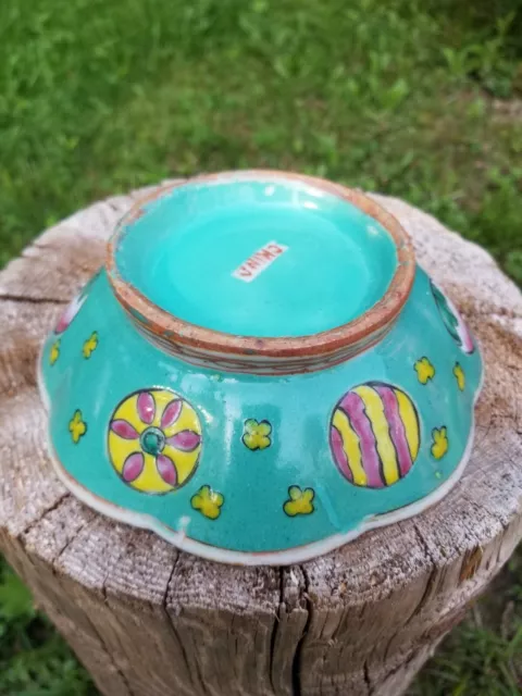 Antique Chinese Tongzhi Painted Porcelain Turquoise Scalloped Bowl Marked China