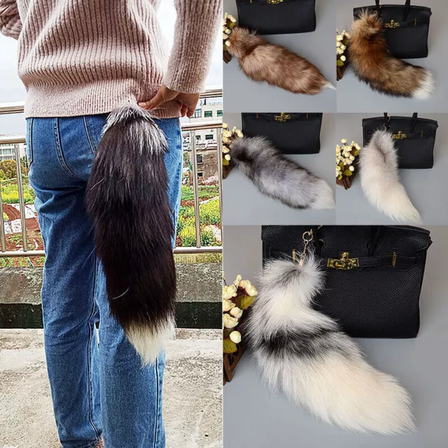 Large Long Fox Fur Tail Keychain Key Ring Chain Bag Handbag Charm Decoration New