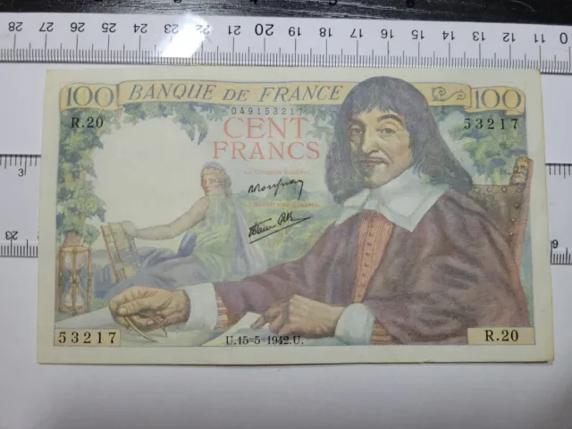 🇫🇷 France 100 francs WWII 15 May  1942 P-101a EF/ XF  P-101 banknote  082022-6