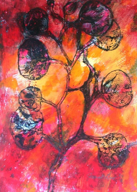 JANET LEO  sfa  ORIGINAL MIXED MEDIA MONOPRINT floral BOTANICAL SERIES #21  sfa
