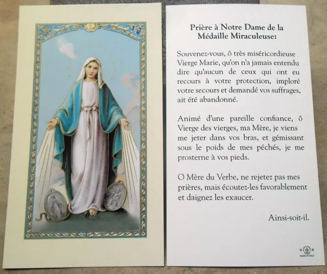 Image pieuse avec prière Notre Dame de la Médaille Miraculeuse 11,5 cm x 6,5 cm 2