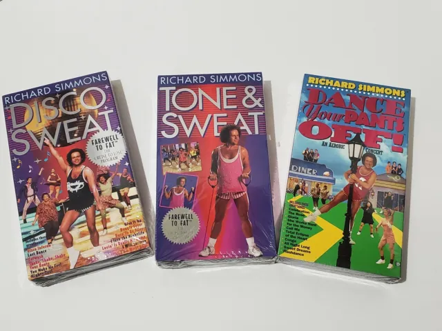 LOT OF 3 Richard Simmons VHS Tone & Sweat, Dance Your Pants Off, Disco ...