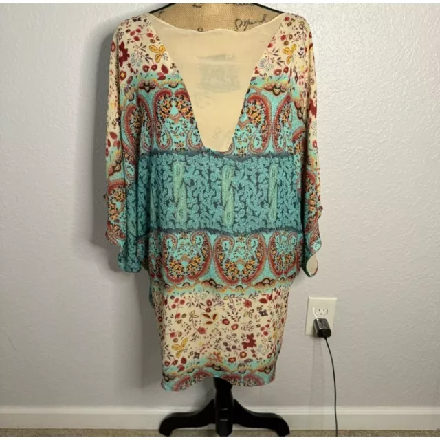 Karen Zambos Vintage Couture sz P Multicolor Short Sleeve Tunic V Neck Hippie