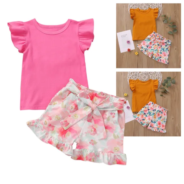 Toddler Baby Girls Tops T-shirt+ Floral Shorts Pants Kids Casual Clothes Outfits