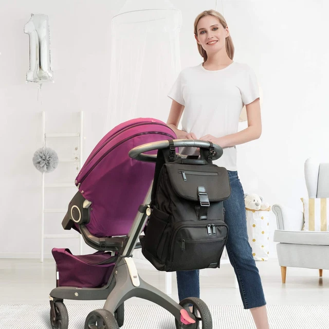 Diaper Bag Backpack Multifunction Waterproof Nappy Changing Large Capacity BLACK