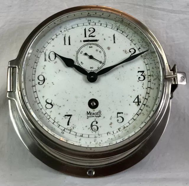 Vintage Ships Bulkhead Marine Clock, Mercer - England Bulk, Nautical, Maritime