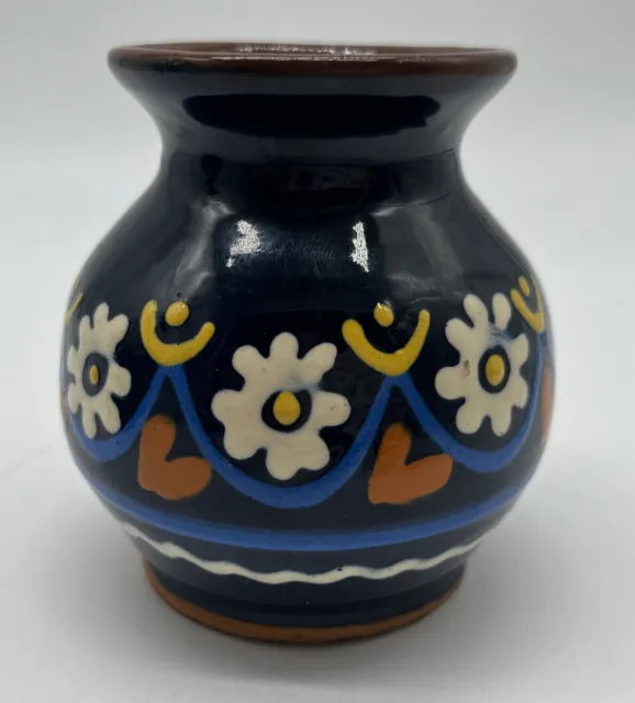 Talavera Mexican Pottery Small Vase Hand Painted Floral Cobalt 3.5”