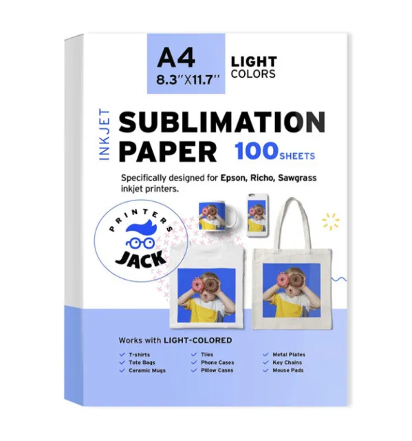 Inkjet Sublimation Paper 100 Sheets 8.3"x11.7" Light Color A4 Any Inkjet Printer
