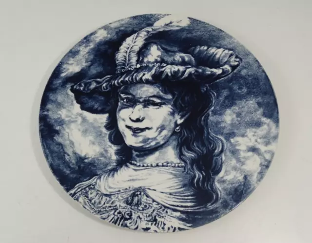 Plat assiette décoratif céramique bleu Delft's MLR décor de femme - 34 cm