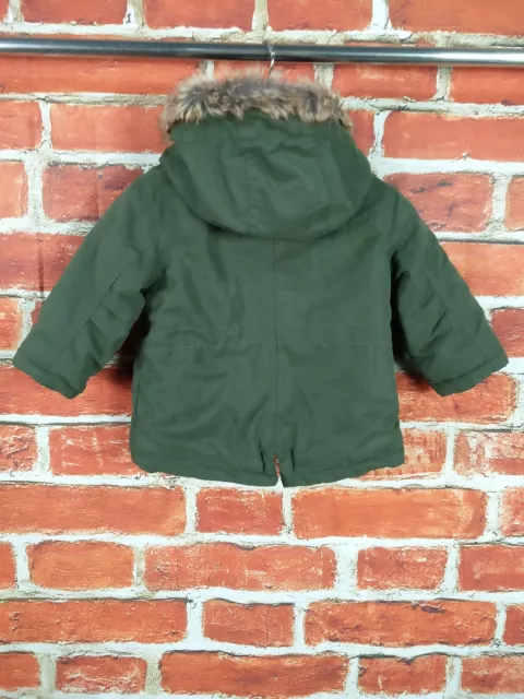 Baby Boy Coat Age 6-9 Months H&M Khaki Padded Parka Jacket Detachable Hood 74Cm 2