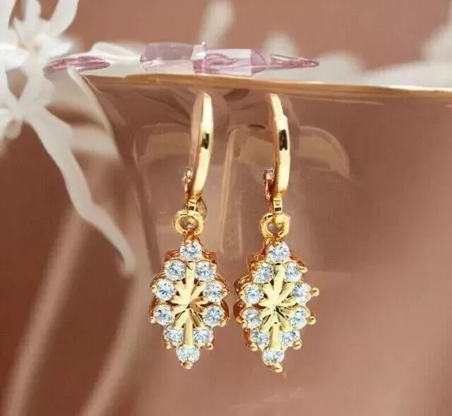 2CT ROUND CUT Lab Created Diamond Women's Drop Earrings 14K Yellow Gold ...