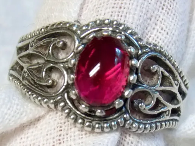 Red Lab Ruby Size 8.5 Ring 925 Sterling Silver USA Made Vintage Royal Style