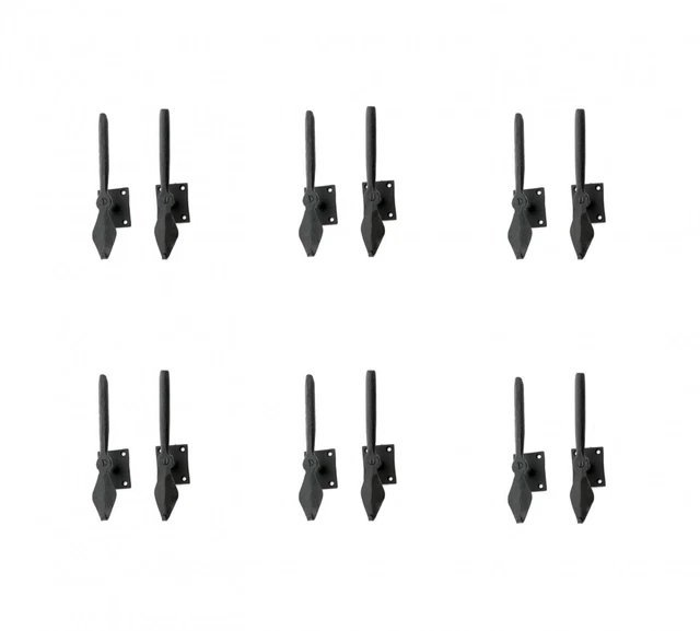 Black Shutter Dog Holders 7" L Wrought Iron Rust Resistant Wood Mount Pack of 6