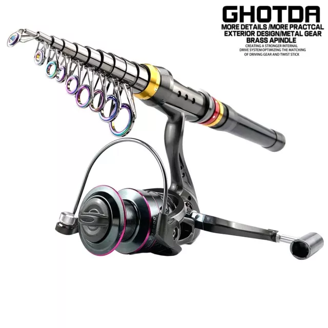 1.8-3.6m Carbon Fiber Spinning Fishing Rod 5.2:1 Fishing Reel Combo Telescopic