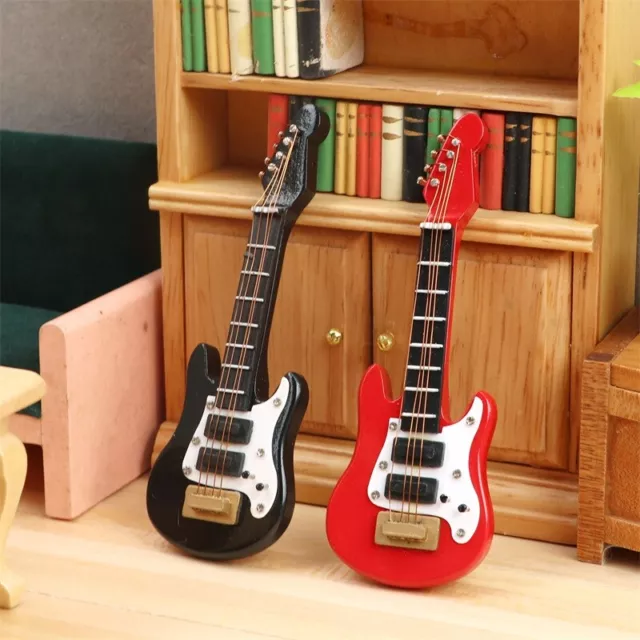 Dollhouse Miniature Black Red Rock Music Electric Guitar 1:12 Furniture Decor