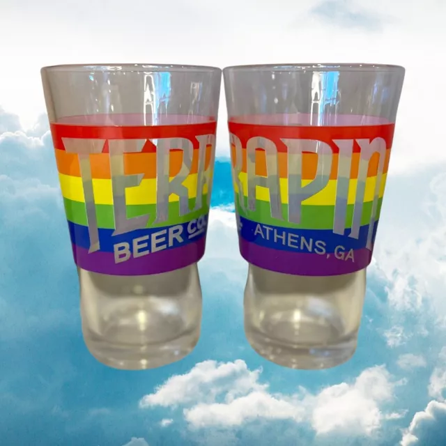TERRAPIN Beer Co LOVE IS LOVE Pint Glass 16 oz RAINBOW 🌈 Athens GA **Set of 2**