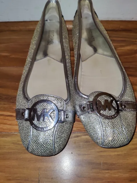 MICHAEL KORS FULTON Moccasins Silver Sparkle Women’s Ballet Shoes Size 10 M