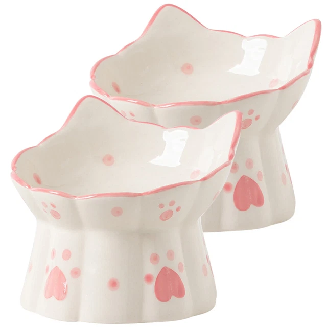 2 piezas Plato de comida para gatos Tazón de comida para perros Tazón de alimentación para gatos Tazón para perros Cerámica