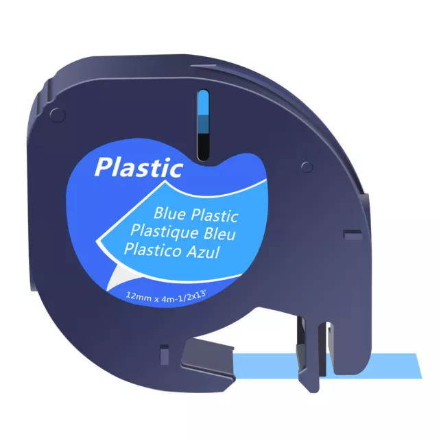1PK Plastic Tape for DYMO Letra Tag QX50 LT91335 12mm 1/2" Black on Blue Label