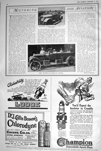 Old 1921 Harry Lauder Wolseley Motor Car Lord Allenby Champion Spark 20th