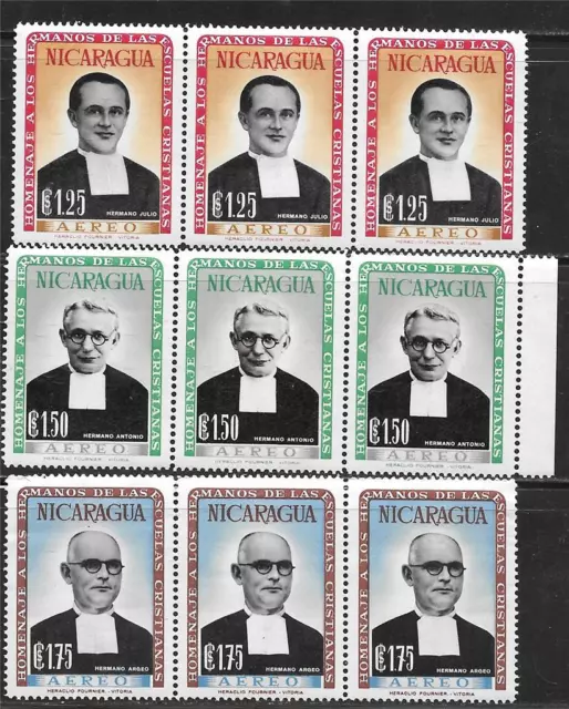 Nicaragua 1958 Christian Brothers Type Of 1958 Strip Of 3 Sc # C420-C422 Mnh