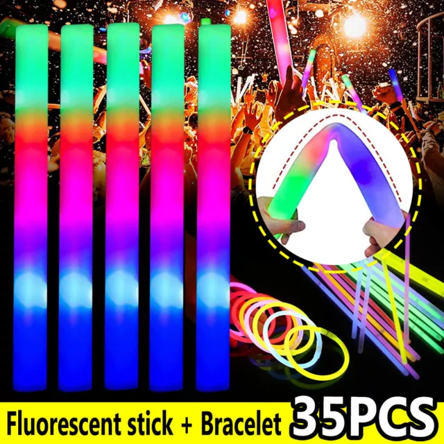 24 PCS Light Up Foam Sticks LED Wands Rally Rave Batons DJ Flashing Glow  Stick 