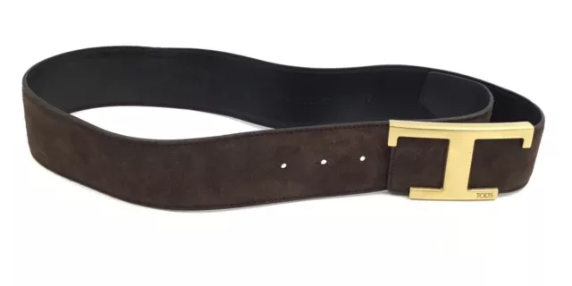 Tod's Women's Black Leather Golden Buckle Reversible Adjustable Belt