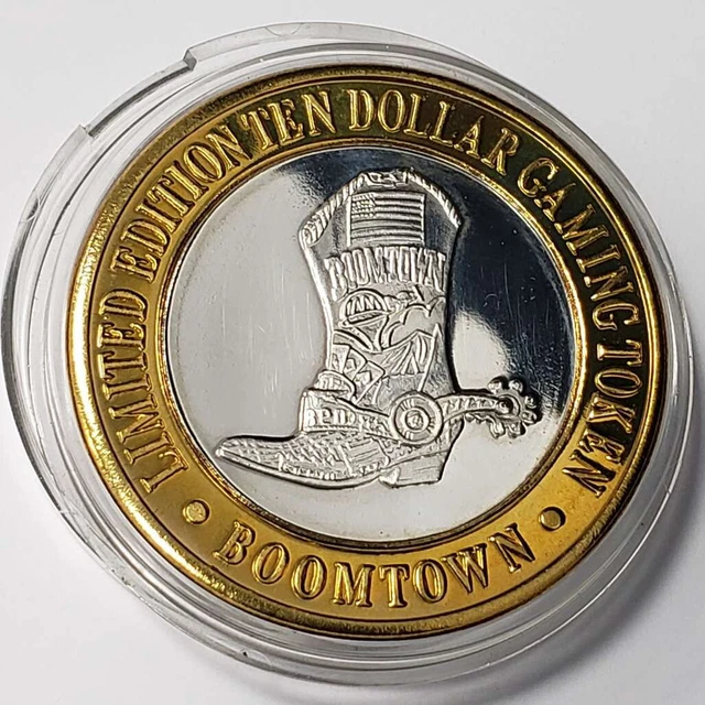 1995 LM Boomtown Hotel Casino .999 Silver Strike $10 Boot Shiny Token (BT9514