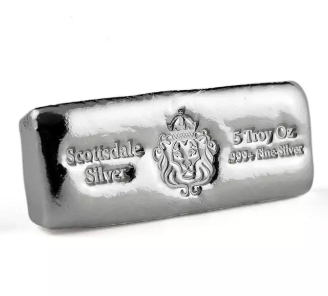 5 oz Scottsdale Silver CAST Bullion Bar .999+ Silver Bar #A398