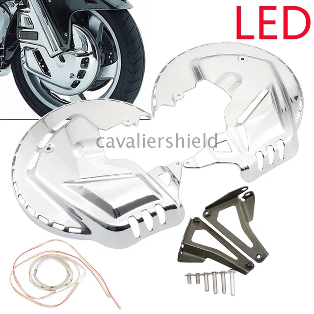 Front Chrome Brake Rotor Covers LED Ring Of Fire For Honda Goldwing GL1800 01-14