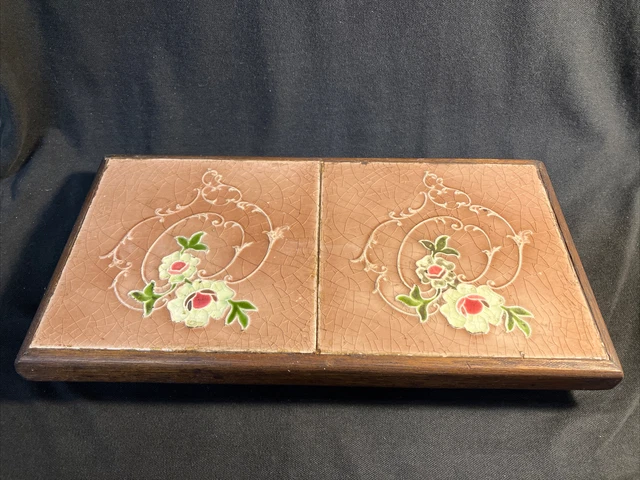 Trivet Antique Tiles. Wooden Mount.