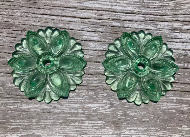 Green uranium depression Rosette flower curtain tie back pair, 3.5" diameter