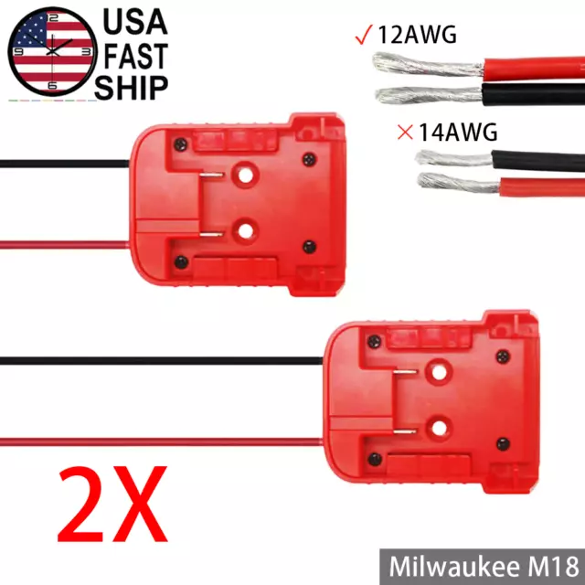 2X DIY Power Wheels Adapter Dock Compatible with Milwaukee M18 Battery 18V 12AWG