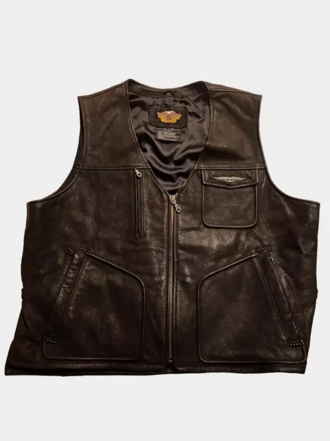HARLEY DAVIDSON THICK Black Leather Vest Mens 2Xl Zipper Front $94.95 ...