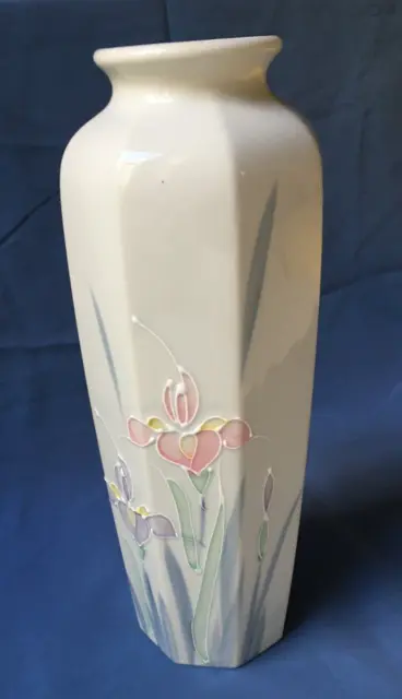 VTG Flower Vase Otagiri Floral Lite Hand Painted Porcelain Japan 11"H Iris