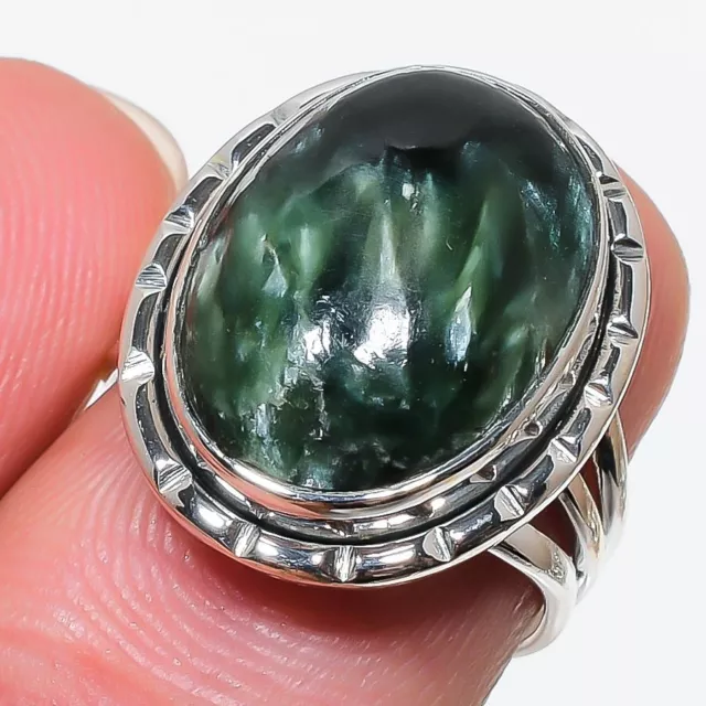 Seraphinite Gemstone Handmade 925 Solid Sterling Silver Jewelry Ring Size 7