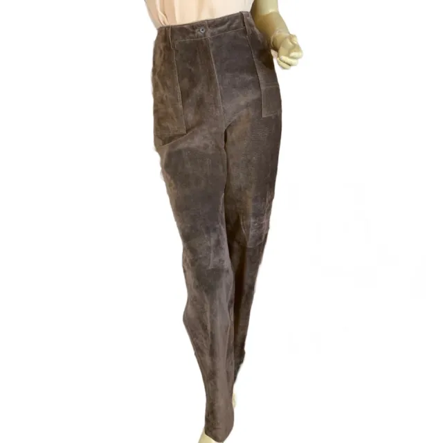 Women's Vintage Circa 1990'S Bob Timberlake Brown Distressed Suede Pants Size 14