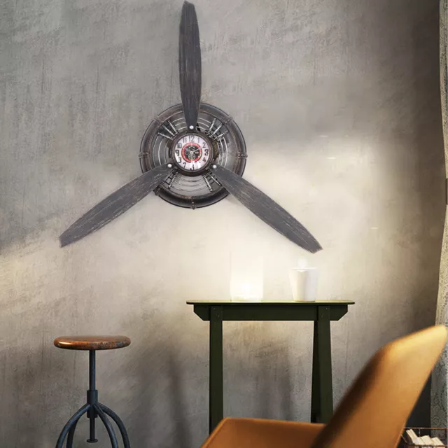 Propeller Aeroplane Metal Wall Clock Industrial Retro Air Aviation Home Decor