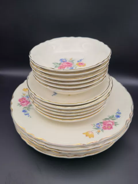 Vintage 1940's Scio Pottery Hazel Pattern Floral 6 Plates, 6 Bowls & 6 Saucers