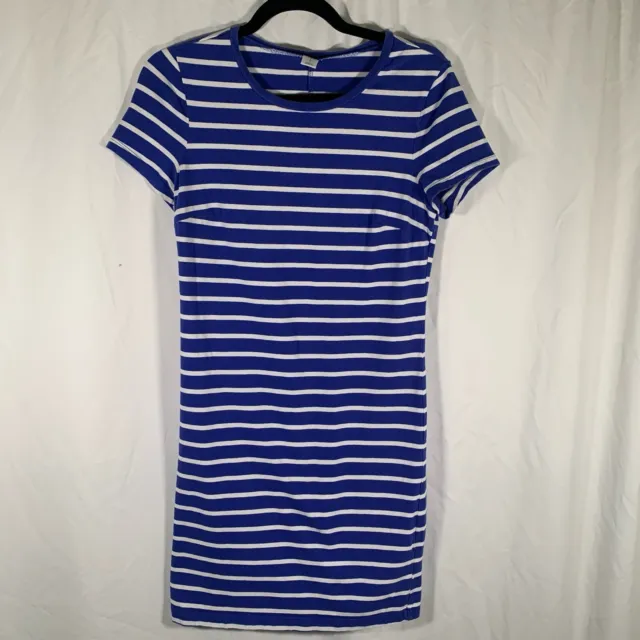 Old Navy Dress Womens Small White Blue Striped Short Sleeve Mini Shift Crew Neck